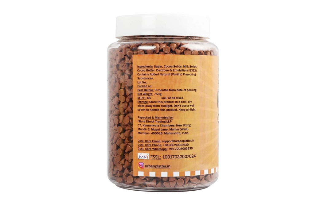 Urban Platter Milk Chocolate Chips    Plastic Jar  750 grams